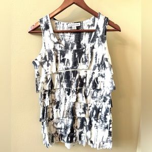 Coldwater creek ruffle tank black and white tie-dye size XS